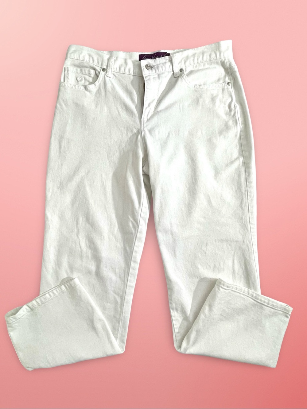 Gloria Vanderbilt White Amanda Jeans Straight Leg Cotton Denim Stretch Sz8